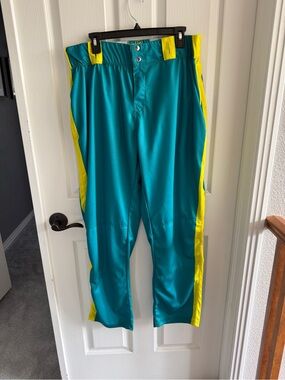 Men's Athletic Teal Pants with Yellow Side Stripe Softball pants